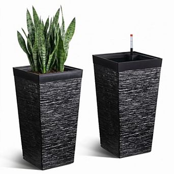 22.5 Inch Tall Self-Watering Planters, Set of 2 Indoor Outdoor with Water Level Indicators