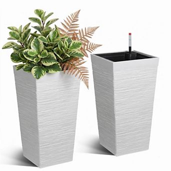 22.5 Inch Tall Self-Watering Planters, Set of 2 Indoor Outdoor with Water Level Indicators