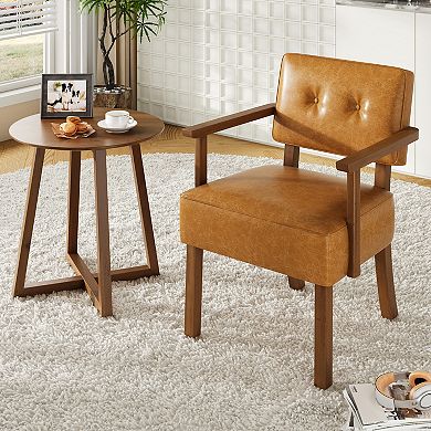 PU Leather Modern Upholstered Living Room Chair with Wood Frame, Classic Button Tufting