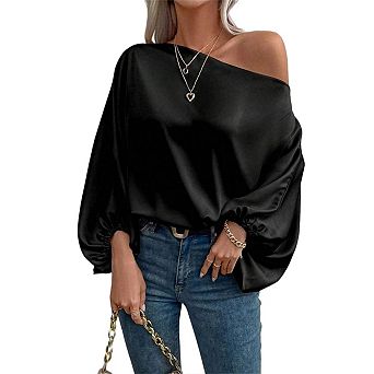 Off The Shoulder Blouses for Women 3/4 Length Sleeve Asymmetrical Tops Business Casual Outfits