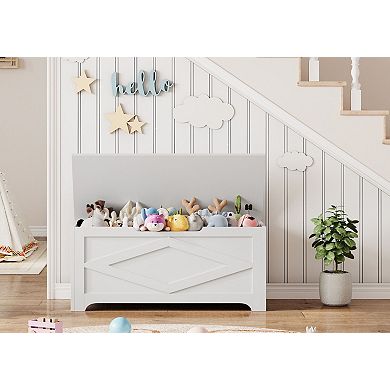 39.4 inch Wooden Storage Chest Bench, Safety Hinges