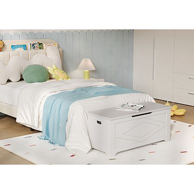 39.4 inch Wooden Storage Chest Bench, Safety Hinges