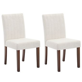 Set of 2 Upholstered Dining Chairs with Wood Legs and Padded Seat