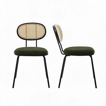 Rattan Dining Chairs Set of 2,Modern Velvet Upholstered