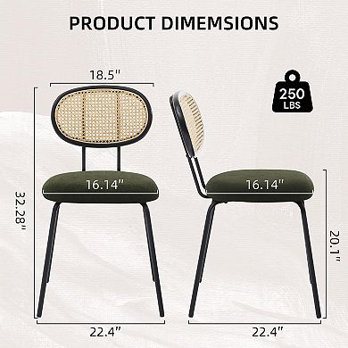 Rattan Dining Chairs Set of 2,Modern Velvet Upholstered