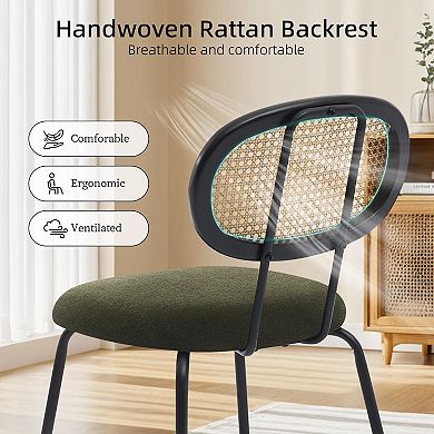 Rattan Dining Chairs Set of 2,Modern Velvet Upholstered
