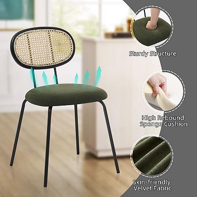 Rattan Dining Chairs Set of 2,Modern Velvet Upholstered