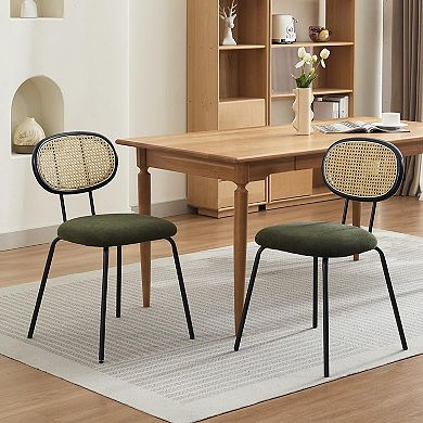 Rattan Dining Chairs Set of 2,Modern Velvet Upholstered
