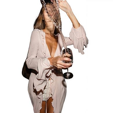 Women's Long Sleeve Flowy Maxi Swimsuit Tie Front Robe Cover Up