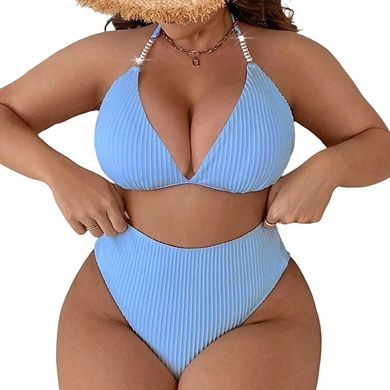 Womens Plus Size Bikini Sets 2 Piece High Waisted Tummy Control Swimsuits Bathing Suits