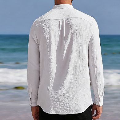 Men's Henley Long Sleeve Shirt Casual Stand Collar Lightweight Button Down Shirt