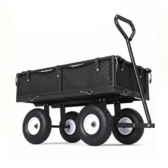 Steel Yard Utility Cart 400lbs Heavy-Duty All-Terrain Tires with Waterproof Liner, Foldable Handle