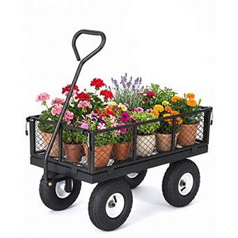 400LBS Capacity Heavy-Duty Steel Garden Utility Cart for Gardening, Removable Mesh Sides