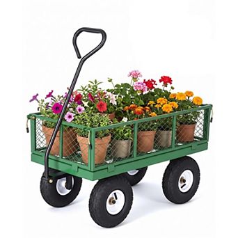 400LBS Capacity Heavy-Duty Steel Garden Utility Cart for Gardening, Removable Mesh Sides
