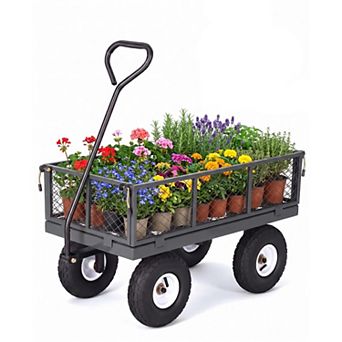 400LBS Capacity Heavy-Duty Steel Garden Utility Cart for Gardening, Removable Mesh Sides