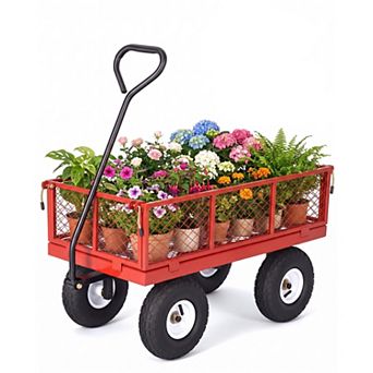 400LBS Capacity Heavy-Duty Steel Garden Utility Cart for Gardening, Removable Mesh Sides