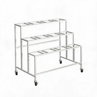 Gold Square Bucket Flower Cart, 3 tier Rolling Display Stand, Sturdy Florist Shelf for Events