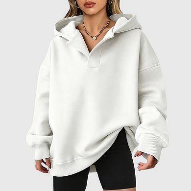 Womens Hoodies Oversized V Neck Sweatshirts Long Sleeve Pullover Casual Preppy Clothes