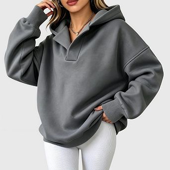 Womens Hoodies Oversized V Neck Sweatshirts Long Sleeve Pullover Casual Preppy Clothes