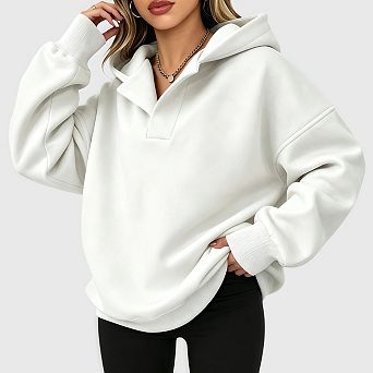Womens Hoodies Oversized V Neck Sweatshirts Long Sleeve Pullover Casual Preppy Clothes