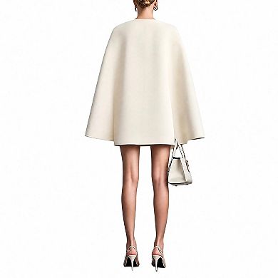 Womens Cape Blazer Dress Split Sleeve V Neck Double Breasted Elegant Workwear