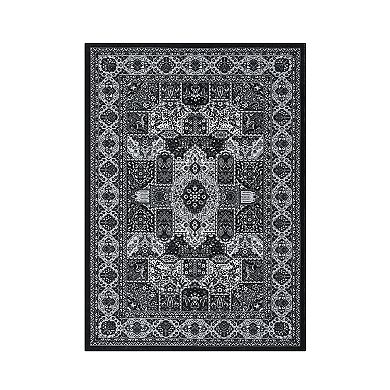 lxt-Area Rug Vintage Medallion Distressed Carpet Machine Washable Non-Slip Rug