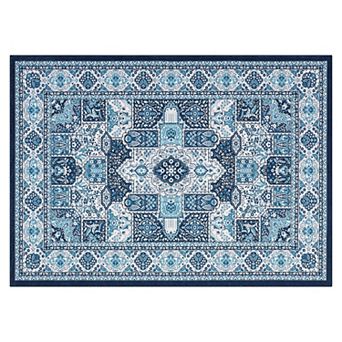 lxt-Area Rug Vintage Medallion Distressed Carpet Machine Washable Non-Slip Rug