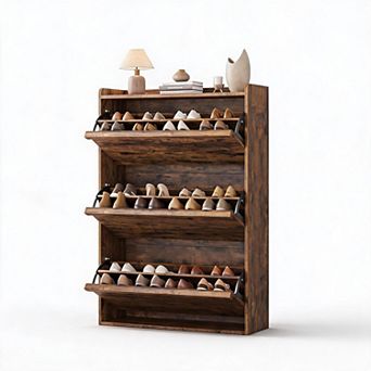 Modern Wooden Shoe Cabinet with Adjustable Turn-style Drawers Space-Saving Hidden Shoe Rack