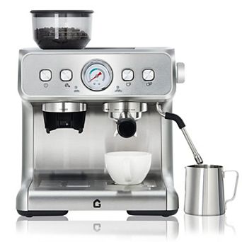 20 Bar Espresso Machine with Built-in Grinder, Stainless Steel Coffee Maker with Milk Frother
