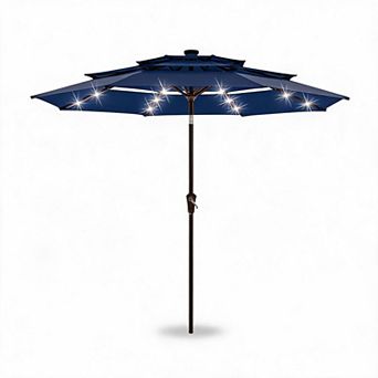 10 Foot 24 LED Solar Outdoor Umbrella, 3 tier Vented Canopy Tilting Patio Shade for Backyard Deck