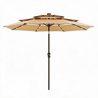10 Foot 24 LED Solar Outdoor Umbrella, 3 tier Vented Canopy Tilting Patio Shade for Backyard Deck