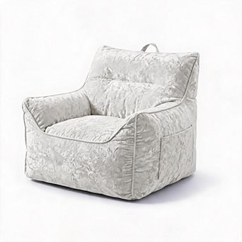 Plush Chenille Bean Bag, Shredded Foam Interior with Armrest Design, Relaxation Chair for Bedroom