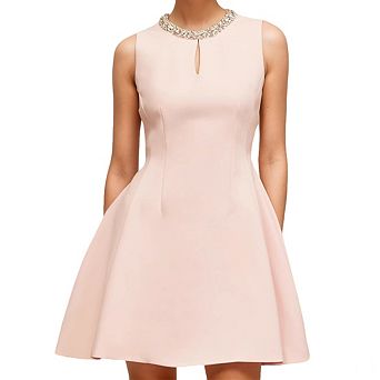 Women's Sleeveless A-Line Dress Embellished Neck Keyhole Fit Party Dress