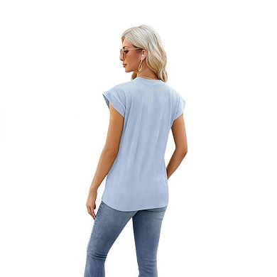 Womens Short Sleeve Textured Tops Crewneck Knit Solid Loose Casual Basic T Shirts Blouses