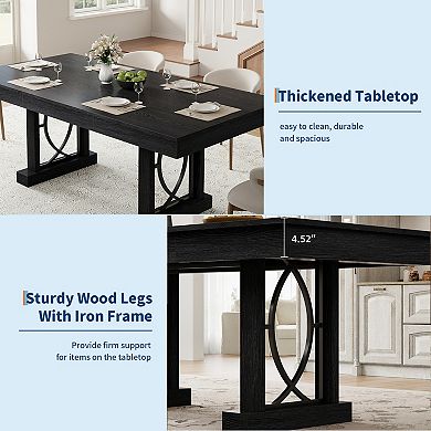71 Inch Rectangular Farmhouse Dining Table with 2 Storage Drawers, Thick Wooden Tabletop Seats