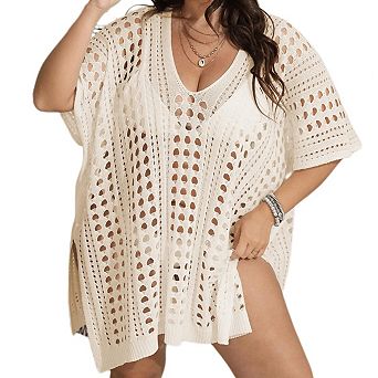 Women's Plus Size Swimsuit Cover Up Bathing Suit Beach Pool Swimwear Crochet Dress