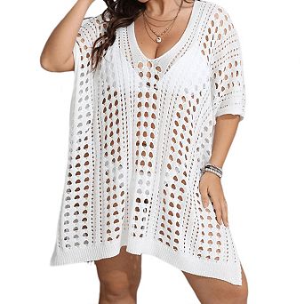 Women's Plus Size Swimsuit Cover Up Bathing Suit Beach Pool Swimwear Crochet Dress