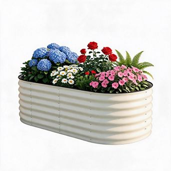 6x3x2Ft Beige Oval Metal Raised Garden Bed Weather Resistant Galvanized Planter Box
