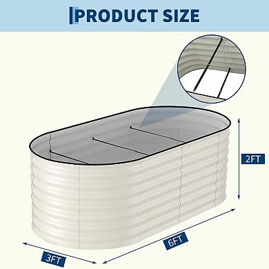 6x3x2Ft Beige Oval Metal Raised Garden Bed Weather Resistant Galvanized Planter Box
