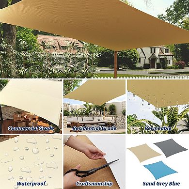 10x13FT Sand Rectangle UV Block Sun Shade Sail Outdoor Patio Canopy