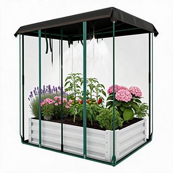 6x3x1Ft Galvanized Steel Raised Garden Planter Box with Water Circulation and Protective Net