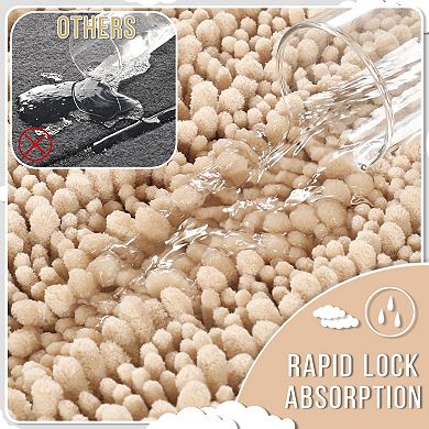 Light Brown Chenille Long Pile Bath Mat Soft Absorbent Quick Dry Non Slip Washable