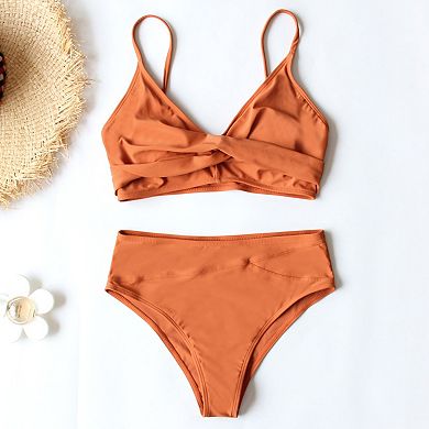 Women's Wrap Front Bikini Set Adjustable Spaghetti Strap High Waist Two Piece Swimsuit
