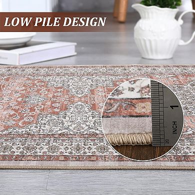ANIXOL Vintage Floral Medallion Washable Area Rug