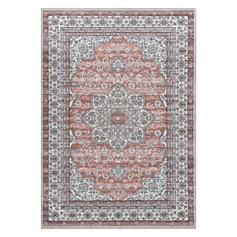 ANIXOL Vintage Floral Medallion Washable Area Rug