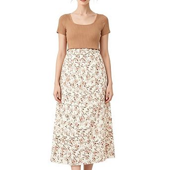 Maternity Dress Convenient Breastfeeding Pregnancy Dress Ribbed Knit Spliced Floral Daily Wear
