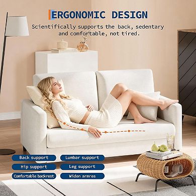 52" Teddy Loveseat Sofa, Chenille Couch with 2 Pillows, Tool-Free Setup for Small Spaces