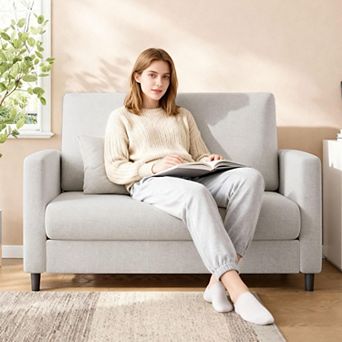 52" Teddy Loveseat Sofa, Chenille Couch with 2 Pillows, Tool-Free Setup for Small Spaces