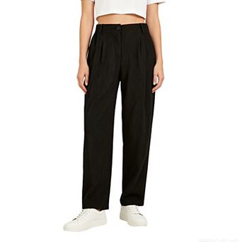 Women High Waisted Corduroy Straight Leg Pants Elastic Back Waist Casual Loose Trousers