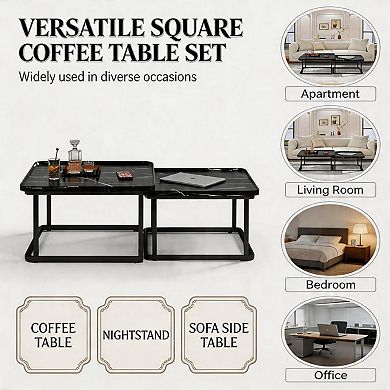 Square Small Coffee Tables for Living Room, Bedroom, Balcony, Versatile End Table Set